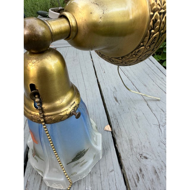 1920s Vintage Brass Wall Sconce With Vintage Painted Shade For Sale - Image 5 of 8
