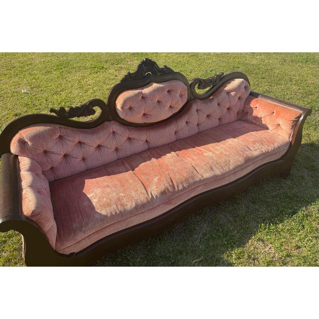 Pink Velvet Antique Victorian Sofa For Sale - Image 4 of 9