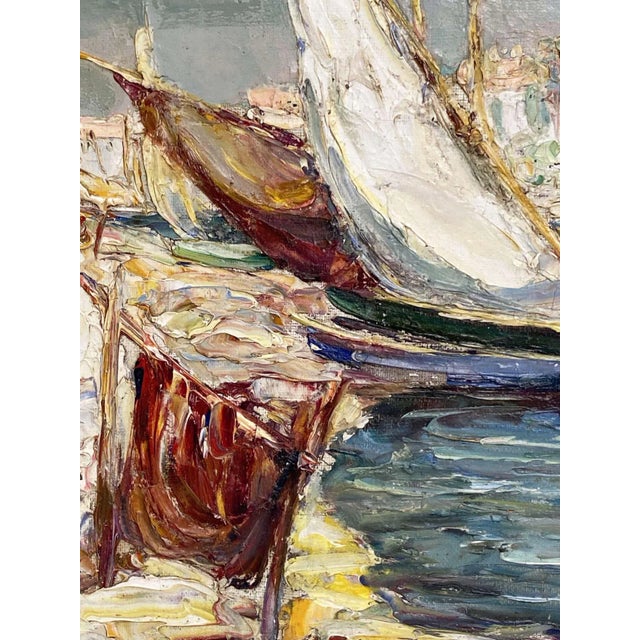 French Framed Oil Painting of Seaside Village by Maurice Barle For Sale - Image 11 of 13