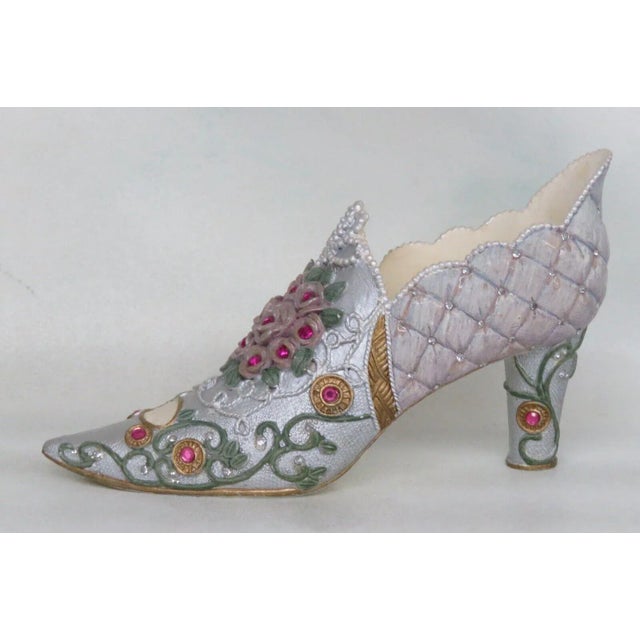Ceramic Gemstone Design Floral Victorian Style High Heel Shoe Figurine For Sale - Image 10 of 12