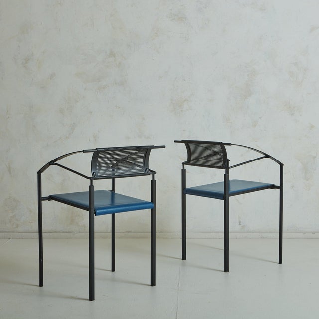 Metal Iron ‘Carrè Vi’ Chairs in Blue Leather by Fly Line, Italy 1990s For Sale - Image 7 of 11