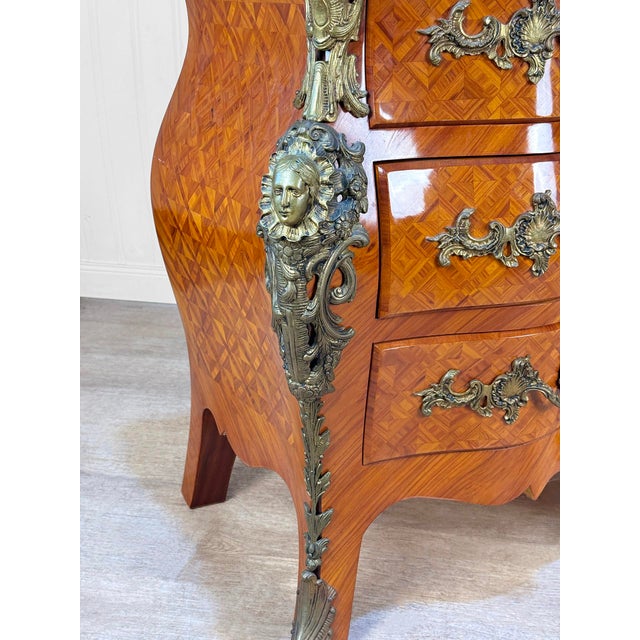 Vintage French Louis XV Marble Top Bombe Commode Dresser Chest of Drawers For Sale - Image 14 of 16