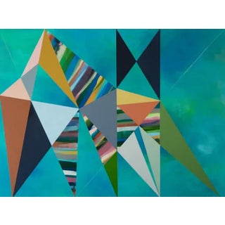 Original Painting Abstract Art , Geometric, Artist Signed - Turquoise Statement Art, 48"x36" For Sale