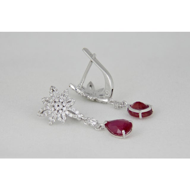 Modern Pear Ruby 14k Gold Dangle Earrings, A Pair For Sale - Image 3 of 7