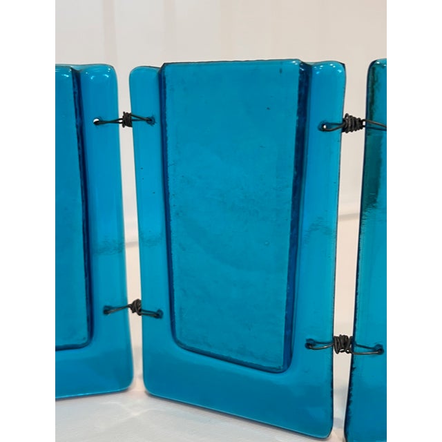 Stained Turquoise Glass Pocket Vases: Hand-Fused Bud Vase Set For Sale - Image 17 of 17