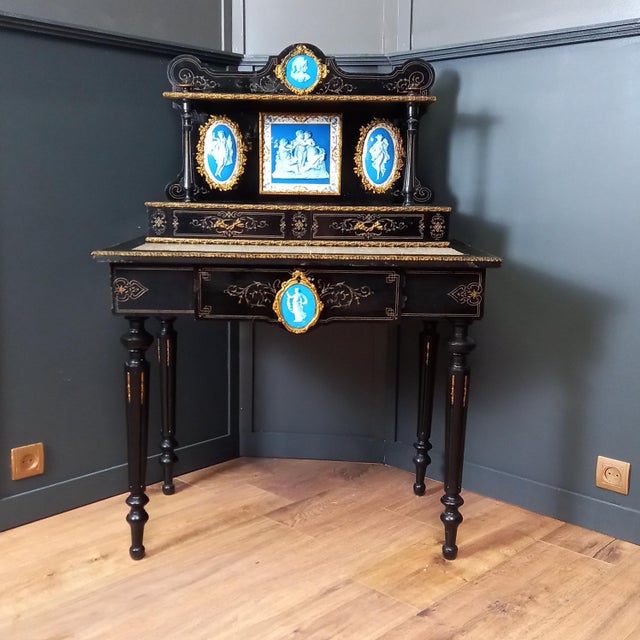 Ebonized Wooden Bonheur Du Jour Writing Desk For Sale - Image 5 of 18