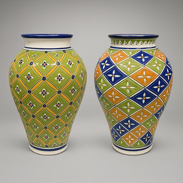 Traditional Hand Painted Moroccan Vase from Tangier. Newly Painted .