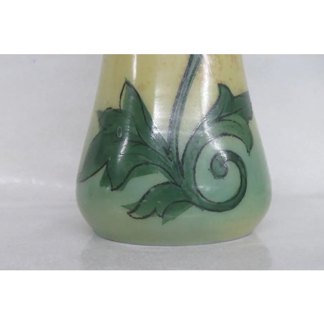 Yellow Art Deco Hand Painted Pink Orchid Flower Vase For Sale - Image 8 of 10