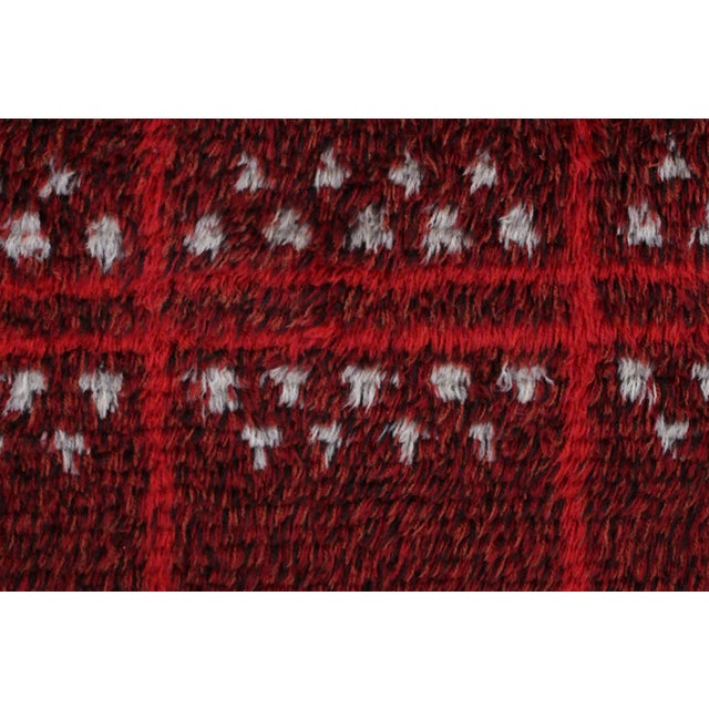 Mid-Century Modern Vintage Swedish Rya Rug With Red Geometry and Ivory Accents - Rug & Kilim For Sale - Image 3 of 8