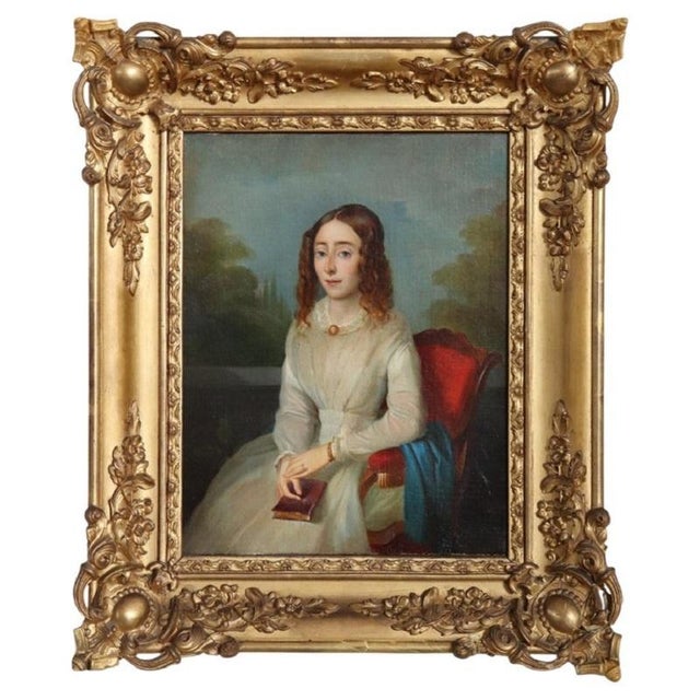 Portrait of a Young Woman with a Book, Oil Painting on Canvas, 19th Century, Framed For Sale - Image 12 of 12