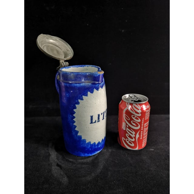 Rustic Antique Faience and Ceramic Beer Stein Mug with Pewter Lid, Brussels, Belgium, 1820s For Sale - Image 3 of 13