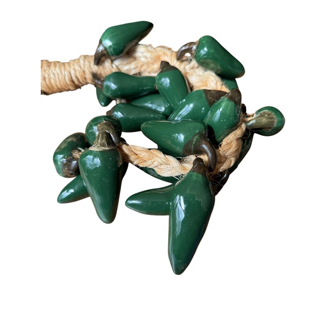 Vintage Handcrafted 26 Green Chili Pepper Ceramic Ristra Spanich For Sale - Image 9 of 10