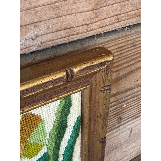 Vintage Leopard Jungle Needlepoint Textile Art in Faux Bamboo Frame For Sale In Naples, FL - Image 6 of 11