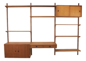 Three-Strip Teak Wall Shelf from HG Furniture, 1960s, Set of 13