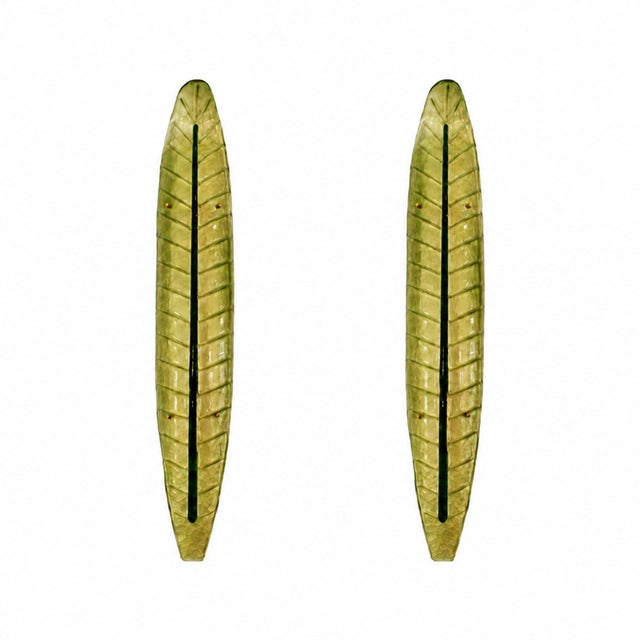 Murano Glass Green Leaf Wall Sconces, Italy, 1990s, Set of 2 For Sale - Image 9 of 9