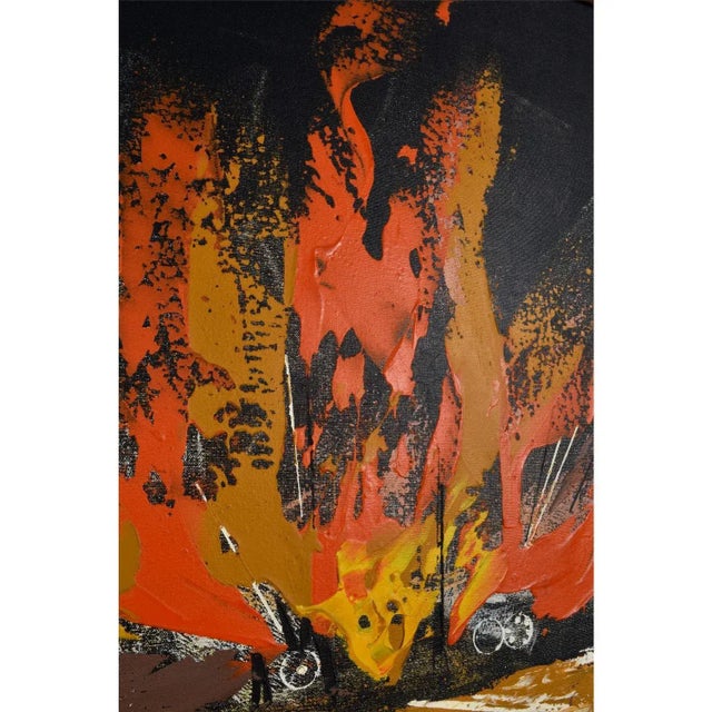1960s Rutten Mid-Century Modern Black Orange Yellow Abstract Expressionist Horizontal Painting For Sale - Image 9 of 10