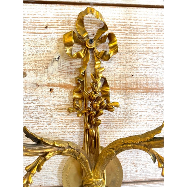 Louis XVI Style Ormolu Two‑Light Sconces, Attributed to P.E. Guerin For Sale - Image 10 of 12