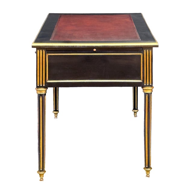Early 20th Century Louis XVI Ebonized Writing Table or Desk With Embossed Leather Top From France For Sale - Image 5 of 16
