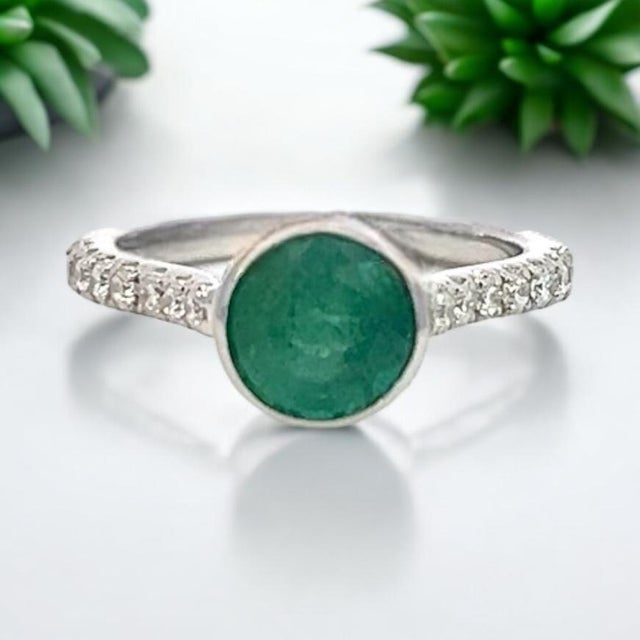 Metal Natural Emerald Diamond Ring Size 6.5 14k W Gold 1.93 TCW Certified For Sale - Image 7 of 11