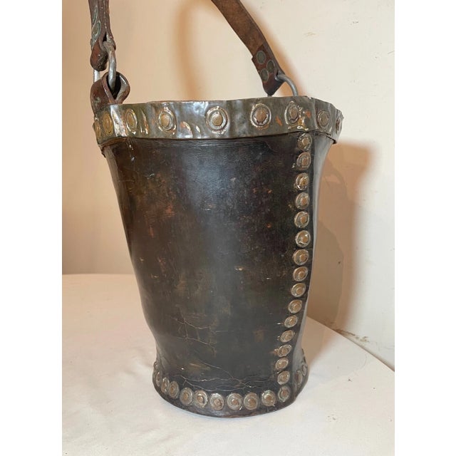 18th Century Rare Antique 1700's Handmade Copper Riveted Leather English Fire Fighter Bucket For Sale - Image 5 of 12