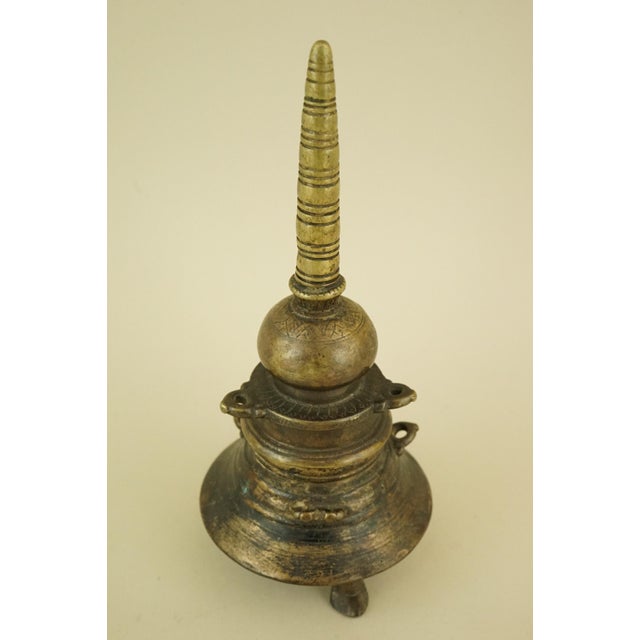 Gold Antique Indian Dawat Bronze Inkwell in the Shape of a Stupa Pagoda, India, 19th Century For Sale - Image 8 of 18