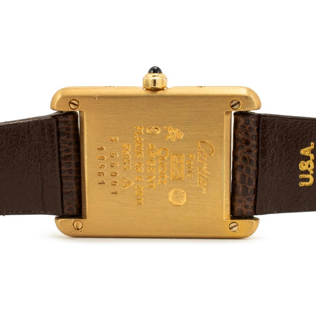 Vintage Ladies Cartier Tank Vermeil 21mm 366001 Bordeaux 925 Gold Plaque Watch For Sale In Houston - Image 6 of 11