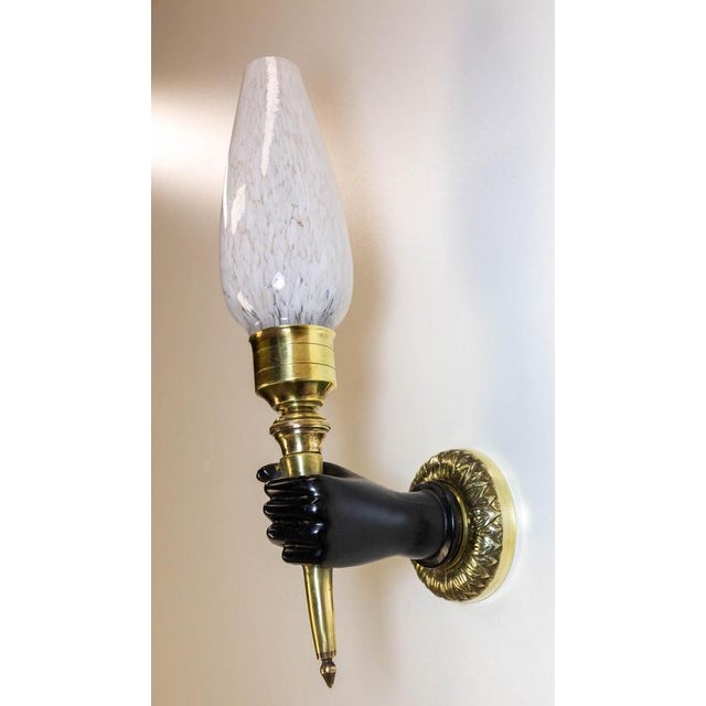 French Brass and Clichy Glass Sconce by André Arbus, 1950s For Sale - Image 4 of 11