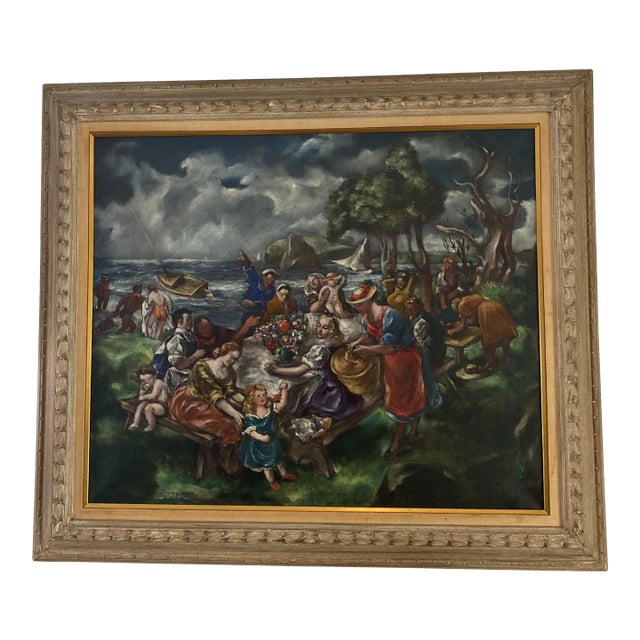 1946 Expressionist Modern Figurative Oil Painting on Canvas, Framed For Sale