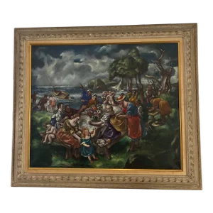 1946 Expressionist Modern Figurative Oil Painting on Canvas, Framed