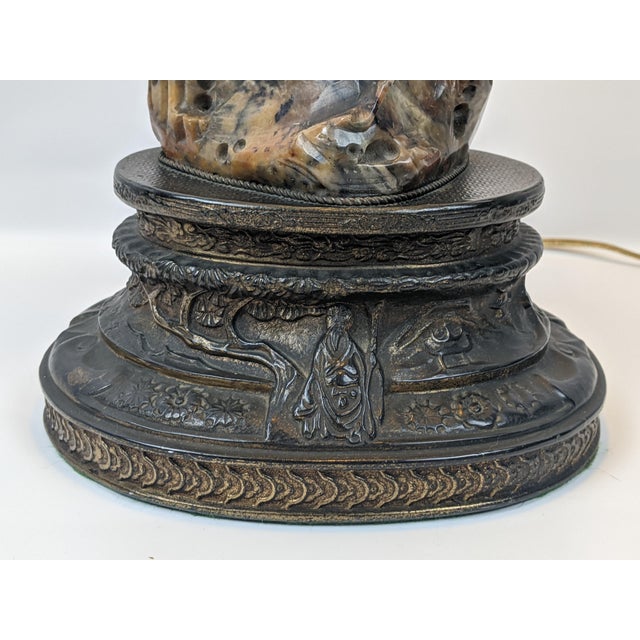 Early 20th Century Chinese Carved Soapstone Guanyin Table Lamp For Sale - Image 10 of 18
