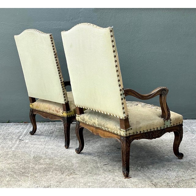 Vintage 18th Century French Baroque Tapestry Arm Chairs - A Pair For Sale In West Palm - Image 6 of 12
