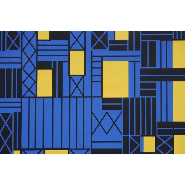 Abstract Margo Hoff Construction Over Yellow Sky Geometric Abstract 1980s For Sale - Image 3 of 6