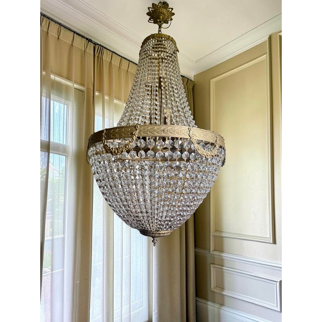 1940s Large Antique Empire Crystal Chandelier, 1940s For Sale - Image 5 of 6