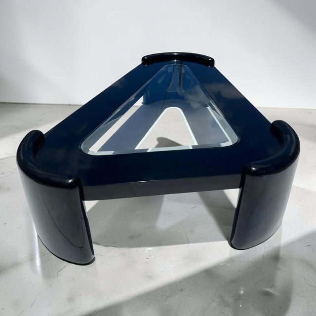 Postmodern XL Postmodern Glass Black Lacquer Triangular Coffee Table For Sale - Image 3 of 9