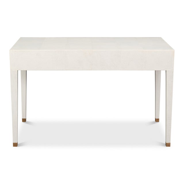 Art Deco Shagreen Writing Desk in White with Brass Ring Pulls For Sale In Raleigh - Image 6 of 12