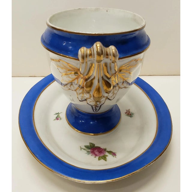 French Circa 1800 French Old Paris Celeste Bleu Porcelain Sucrier De Monsieur Le Premier For Sale - Image 3 of 7