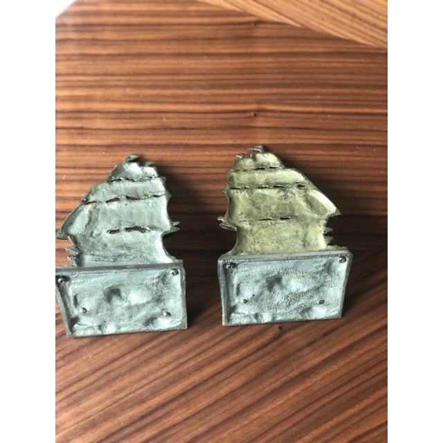 Mid-Century Modern 1960s Sailing Ship Bookends in Brass-a Pair For Sale - Image 3 of 10