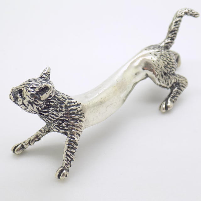 Vintage Italian Handmade Genuine Sterling Silver 925 Cat Shape Spoon Rest Decoration For Sale - Image 6 of 10