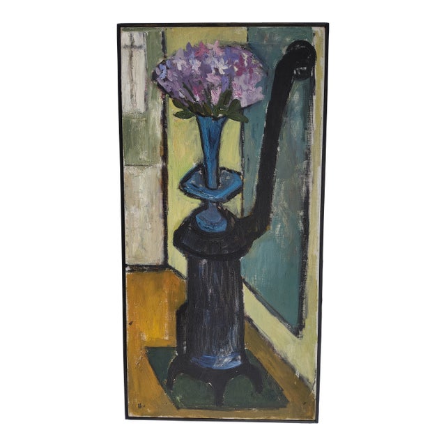 Original Swedish Mid Century Interior Still Life Painting by Ulla Borgstrom 1951 For Sale