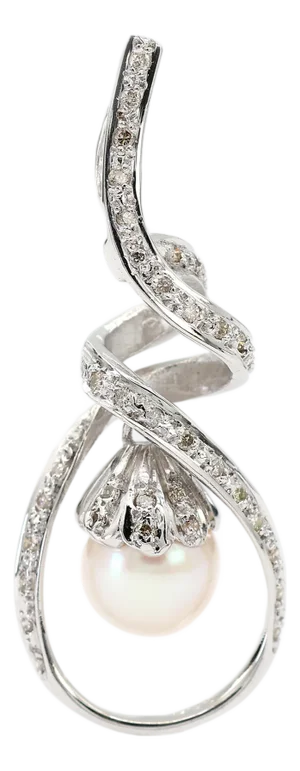 18k (750) White Gold Natural Diamond and White Pearl Pendant Necklace