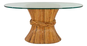 1970s McGuire Sculptural Rattan & Bamboo "Sheaf of Wheat" Oval Console Table