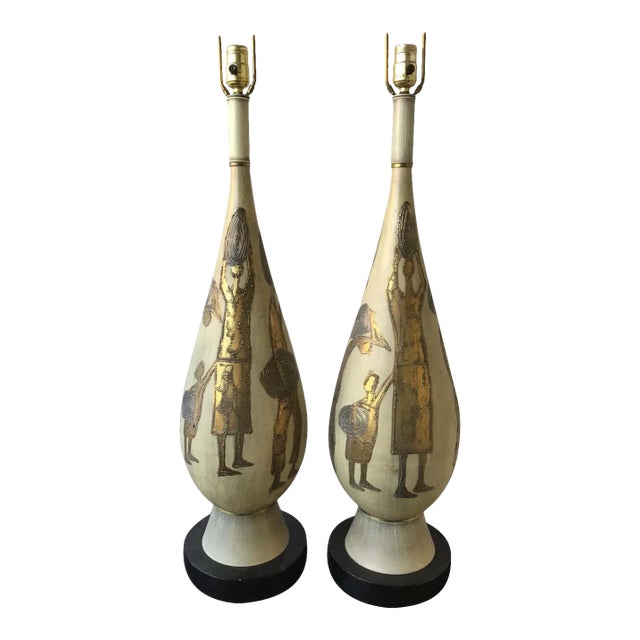 1950s Large Italian Ceramic Lamps - A Pair For Sale