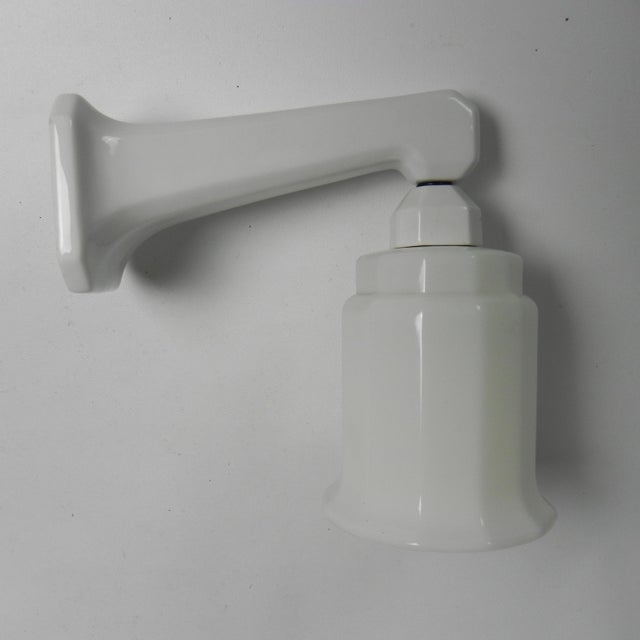 Art Deco Porcelain Wall Lamp with Opaline Shade, 1930s For Sale - Image 9 of 17
