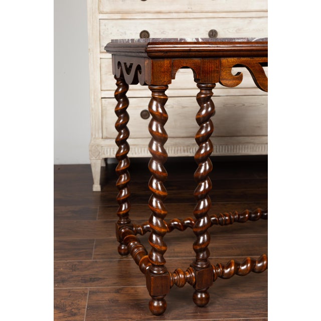 English 1850s Barley Twist Mahogany Console Table with Red Marble Top For Sale - Image 11 of 12