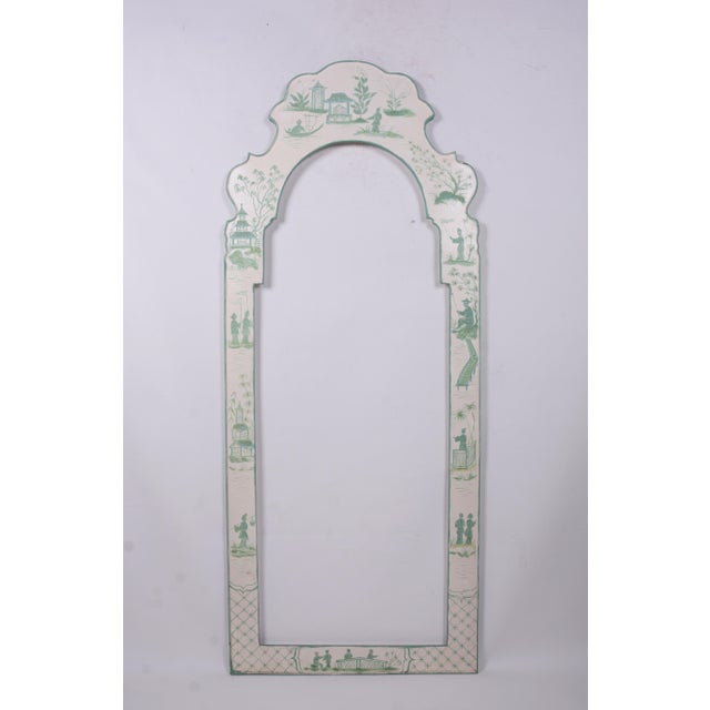 White Hand Painted Green Chinoiseries Style Tole Mirror For Sale - Image 4 of 7