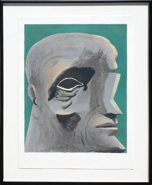Horst Antes "Homage to Michelangelo" Modern Teal & Grey Tone Figurative Abstract Lithograph, 1975