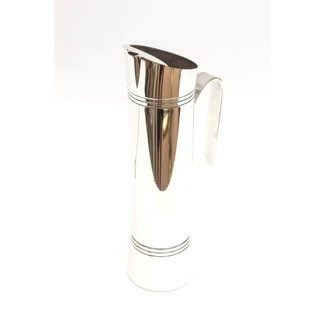 Vintage Italian Signed Silver Plate Modernist Martini Pitcher With Long Spoon, 1970's For Sale In Miami - Image 6 of 10