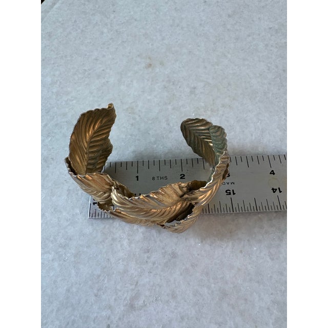 Vintage Gold Tone Metal Leaf Cuff Bracelet For Sale - Image 4 of 5