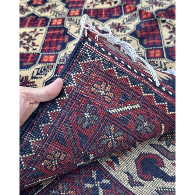 Textile Afghan Turkmen Hand-Knotted Wool Rug, Ivory Star Lattice, 9'10" X 6'8" For Sale - Image 7 of 14