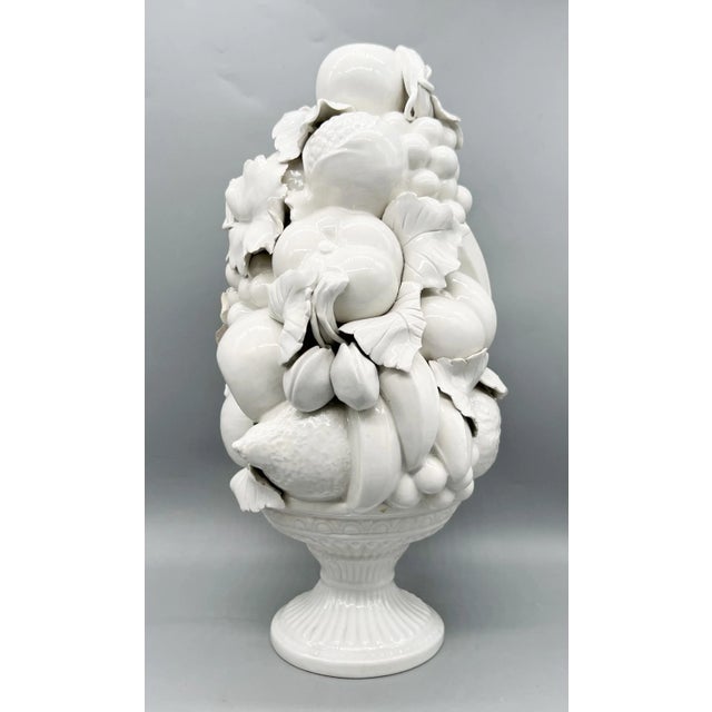 Capodimonte Vintage Blanc De Chine Italian White Glazed Ceramic Fruit Topiary on Pedestal – Mid-Century / Hollywood Regency / Italian Provincial For Sale - Image 4 of 15